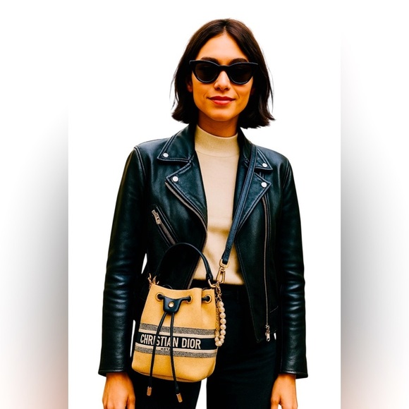 Dior Handbags - Christian Dior Beige Canvas Bucket Bag with Pearl Charm